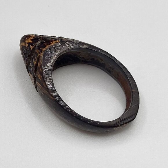 Handcarved Bamboo Ring Sz 6 - Picture 3 of 4